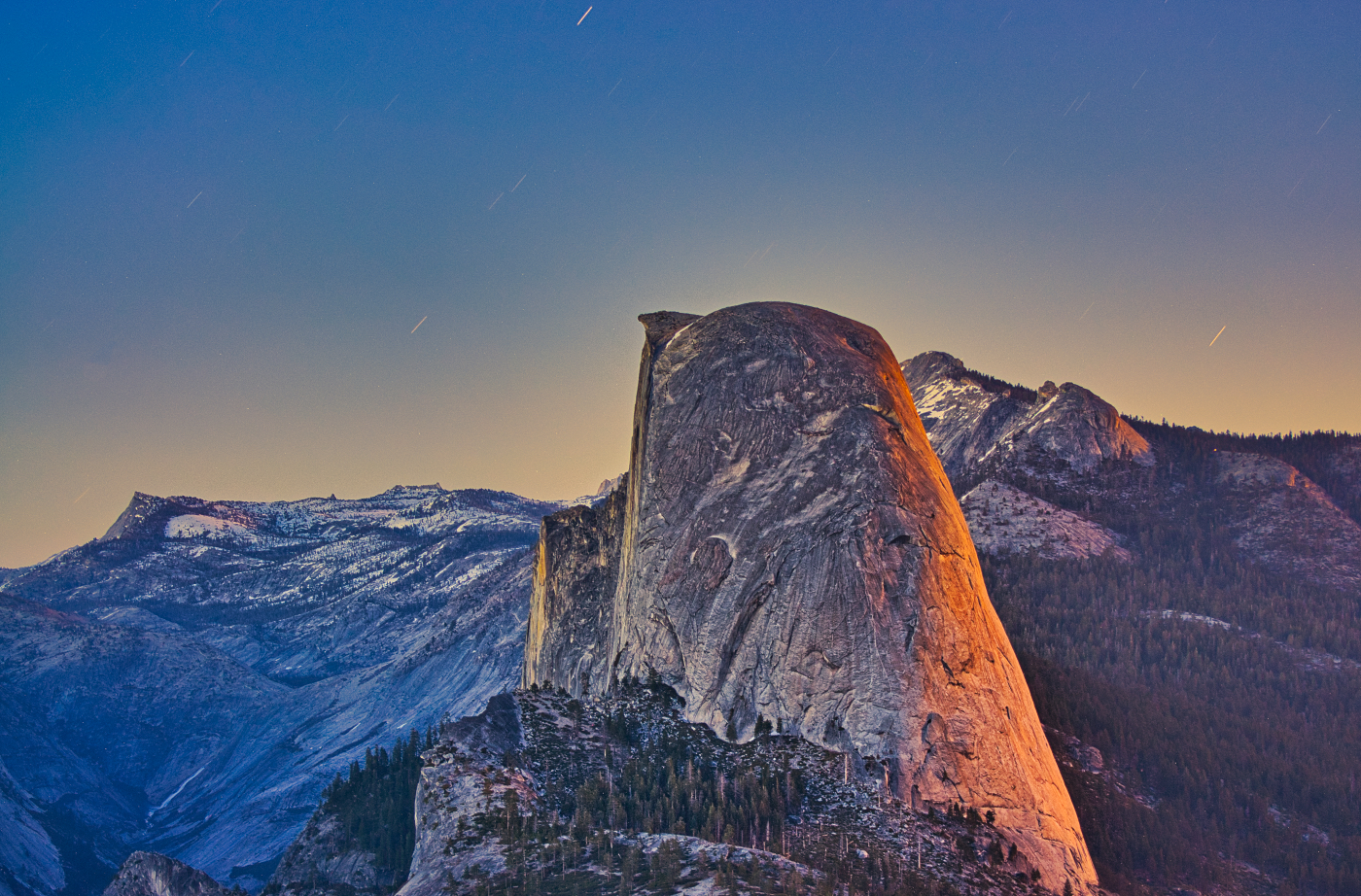 Half Dome at Moon Rise and Sunset